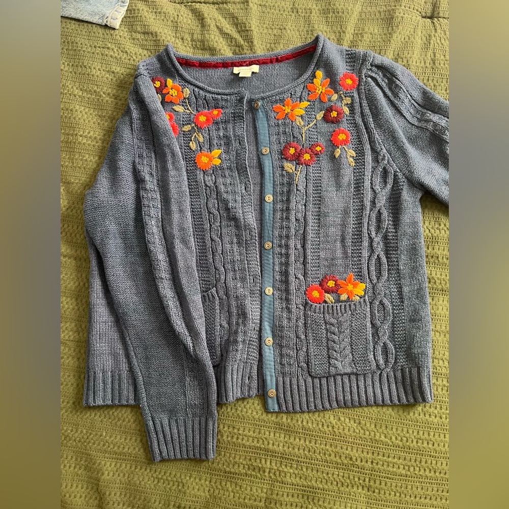 Vintage Sundance Embroidered Cable Knit Cardigan